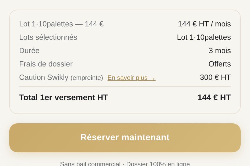 Récapitulatif avant réservation