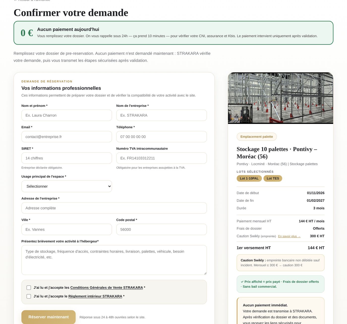 Formulaire de demande de réservation