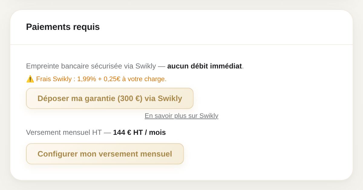 Paiements requis après validation