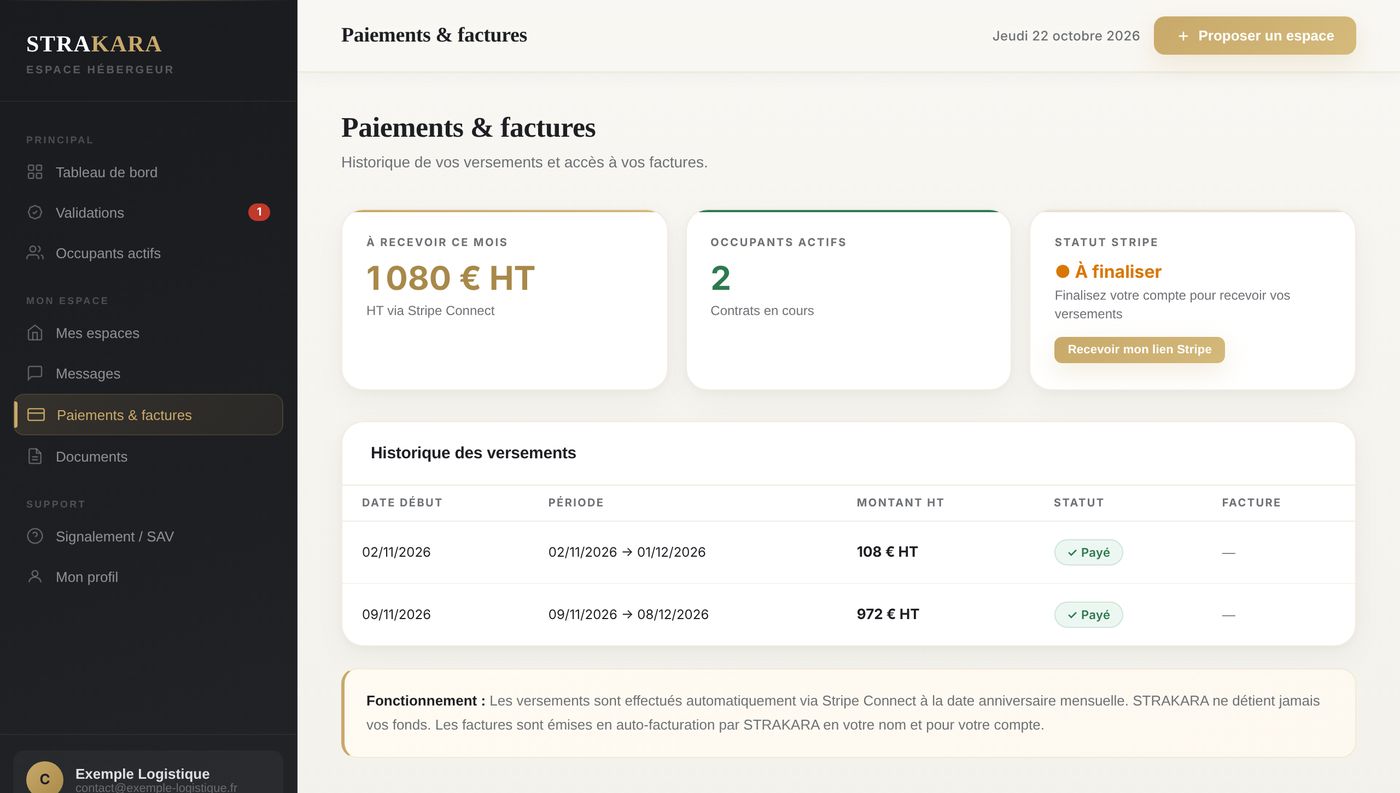 Paiements et factures hébergeur