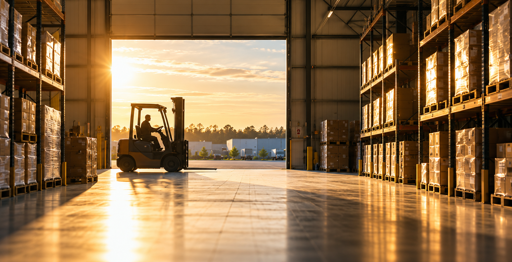 Entrepôt de stockage flexible professionnel avec palettes et chariot élévateur